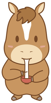 餅を食べるウマ 馬,ホース,午,ぜんざい,馬年,午年,キャラクター,もち,年賀状,正月のイラスト素材