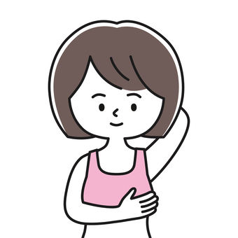 胸確認 上半身 下着_顔白-影 OKW 女性,レディ,ブラトップ,スポーツブラ,スポブラ,乳がん検診,ピンクリボン,乳癌,セルフチェック,自己検診のイラスト素材