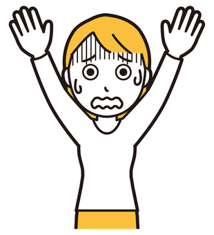 両手を上げて降参する若い女性 怖がる,女性,女の子,人,ロングヘア,若い,怯える,青ざめる,降参,両手のイラスト素材