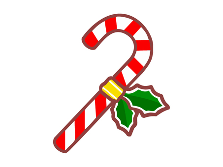 飾り付きキャンディケイン（線あり） キャンディ・ケイン,キャンディ,ケーン,ステッキ,菓子,ヒイラギ,クリスマスカラー,クリスマス,聖夜,イヴのイラスト素材