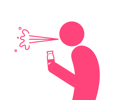 牛乳を口から吹く人のピクトグラム（赤） 牛乳,瓶牛乳,ミルク,飲み物,吹き出す,吹く,吐く,吐き出す,ピュー,ビシャッのイラスト素材