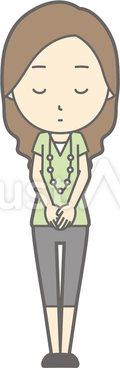 私服OL-おじぎ無表情-全身 シンプル,かわいい,olのイラスト素材