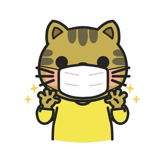 洗った手をみせるマスクをしたネコ ネコ,保健だより,マスク,手洗い,病院,小児科,耳鼻科,手洗い指導,てあらい,清潔のイラスト素材