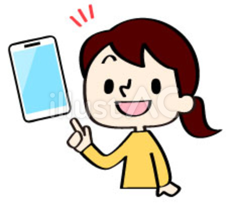 スマホと指差す女子ちーちゃん 携帯,携帯電話,スマホのイラスト素材