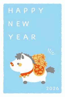 シンプルな午年の年賀状テンプレート ウマ,動物,年賀状,テンプレート,2026年,午年,可愛い,干支,シンプル,白馬のイラスト素材