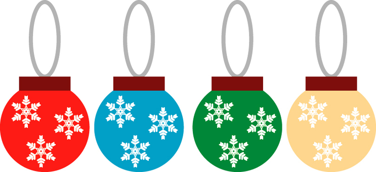 結晶模様のオーナメントのイラスト 飾り,オーナメント,丸い,並ぶ,色違い,雪,結晶,模様,カラフル,紐付きのイラスト素材