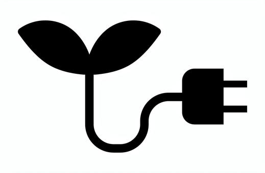 エコプラグアイコン エコ,節電,プラグ,アイコン,電気,電力,葉,芽,シルエット,黒のイラスト素材