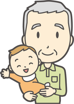 Illustration, grandfather, polo shirt, baby, 