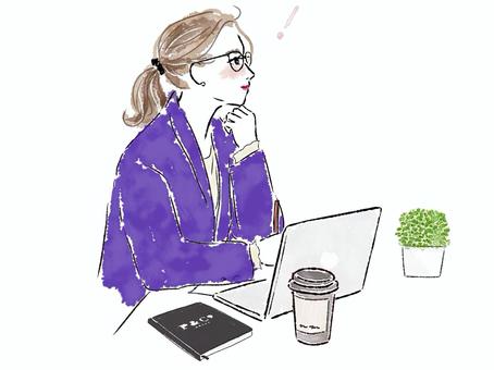 会議で話を聞くスーツの眼鏡の女性の横顔 女性,pc,ビジネス,仕事,眼鏡,スーツ,会議,コーヒー,ドリンク,カップのイラスト素材