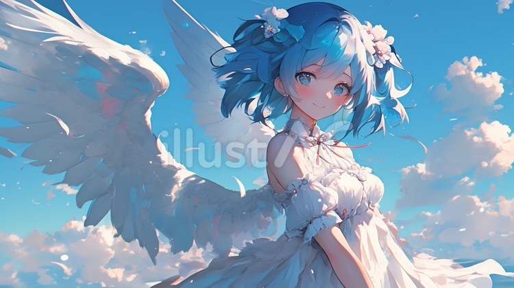 青髪の天使1イラスト - No: 26093006｜無料イラスト・フリー