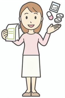  ロングヘア女性-561-全身 薬,女性,女の子,人物,かわいい,医薬品,カプセル,薬局,ドラッグストア,錠剤のイラスト素材