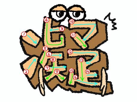 凝　漢字　書き順あり 凝,フォント,漢字,立体,文字絵,目,書き順,矢印,16画,可愛いのイラスト素材