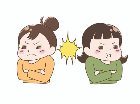 ライバル同士でケンカする女性たち ライバル,ケンカ,大げんか,争う,競う,女子,女性,火花,友達,女友達のイラスト素材