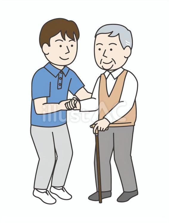 杖歩行介助おじいちゃんmini 杖,歩行介助,おじいちゃんのイラスト素材