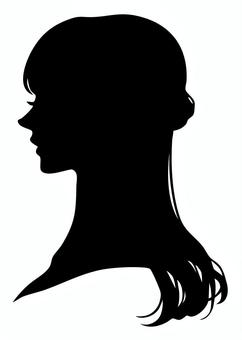 女性の横顔シルエット（ハーフアップ） シルエット,女性,女,髪型,ヘアスタイル,ヘアアレンジ,ロング,ロングヘア,ハーフアップ,美容のイラスト素材