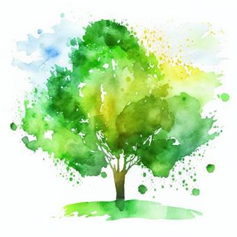 五顏六色的樹水彩插圖, 五顏六色的樹水彩插圖, 水彩, 綠茵, 手繪,