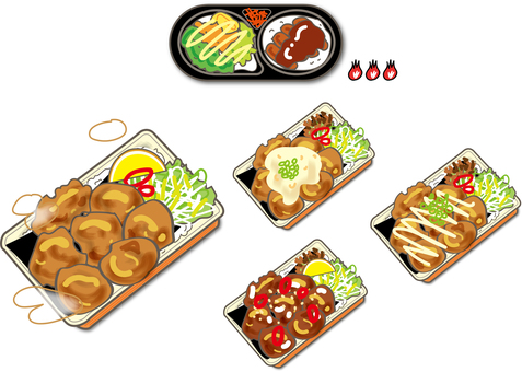 からあげ弁当集合 からあげ弁当,からあげ,弁当,べんとう,ランチ,お弁当,ほかほかのイラスト素材