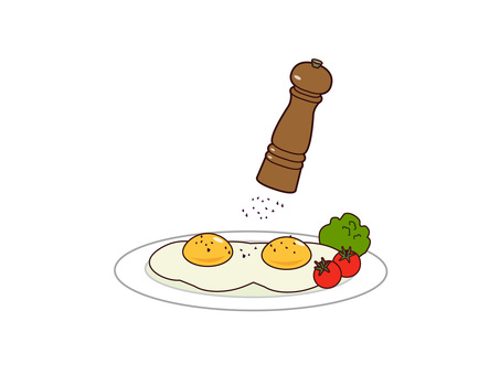 Illustration, fried egg, pepper, pepper mill, 