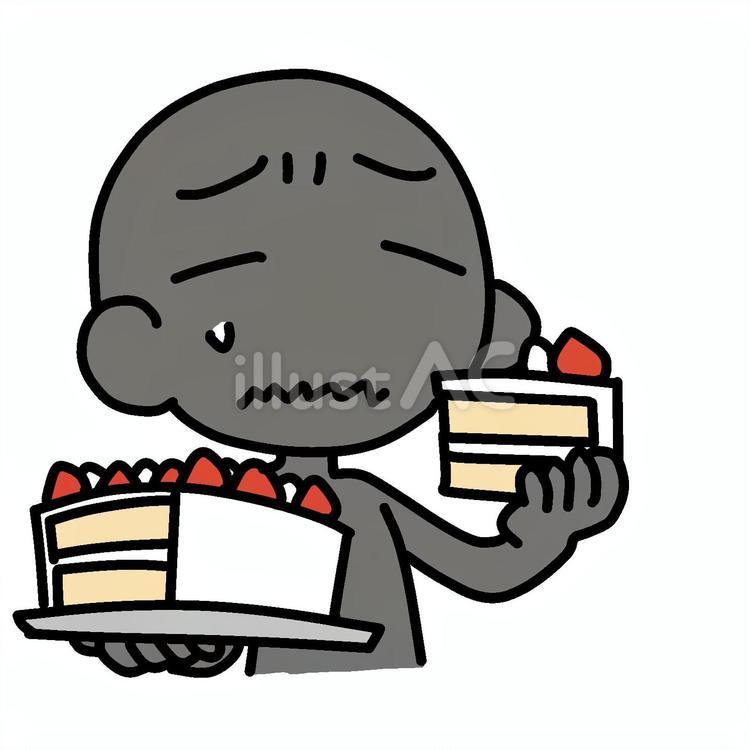 ケーキを爆食いする困るシルエット人物 シルエット,爆食い,困るのイラスト素材