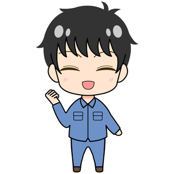 (Guts) Smiling man wearing work clothes/black hair, , JPG, PNG and EPS