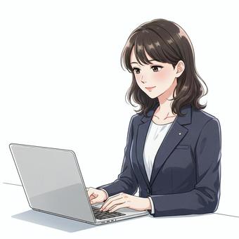 ノートPCで作業する会社員の女性