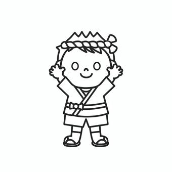 （ぬり絵）はっぴを着た男の子のイラスト4 祭り,お祭り,はちまき,はっぴ,法被,ハッピ,足袋,夏祭り,盆踊り,秋祭りのイラスト素材