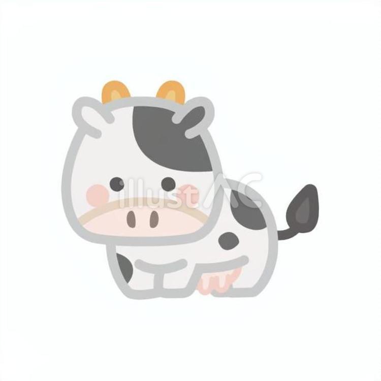 ゆるかわいい牛さんのイラスト ウシ,動物,生き物のイラスト素材