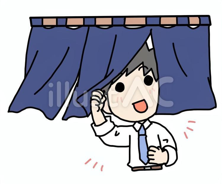 笑顔で暖簾をくぐる男性 笑顔,暖簾,男性のイラスト素材
