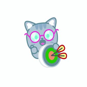 イラスト0109 猫,キャラクター,かわいい,眼鏡,的,矢,命中,アーチェリー,スポーツ,成功のイラスト素材