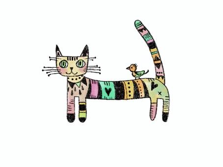 模様のあるネコ ネコ,模様,線画,おしゃれ,動物,パステルカラー,くすみ,カラーのイラスト素材