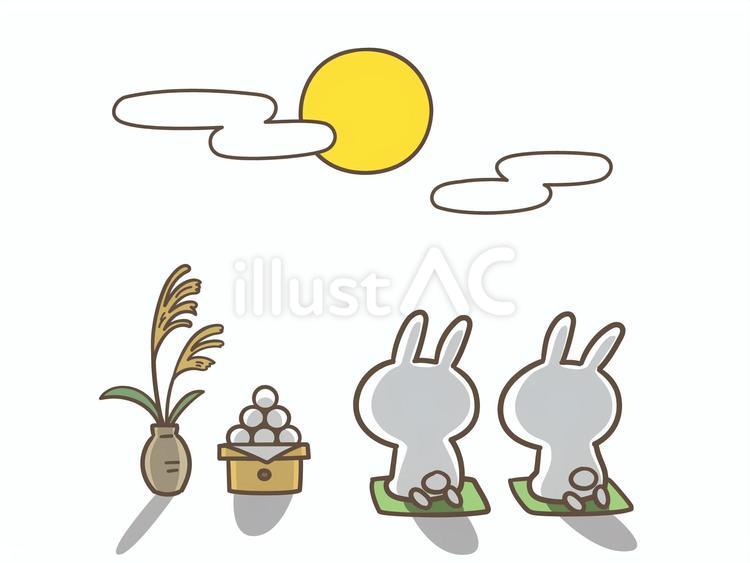 お月見する２羽のウサギ（背景なし） お月見,うさぎ,白いのイラスト素材