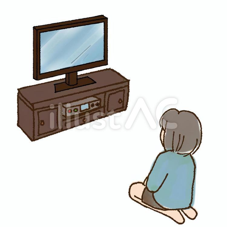 テレビは離れてみようね。（白背景） テレビ,離れる,正座のイラスト素材