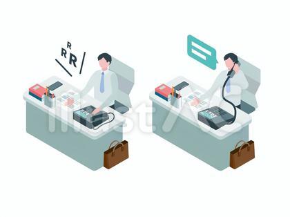 アイソメトリック_電話対応_人物01