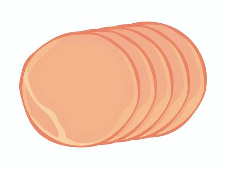 数枚並んでいる手描きのハムのイラスト ハム,加工肉,精肉,イラスト,可愛い,手描き,たんぱく質,食べ物,食品,肉のイラスト素材
