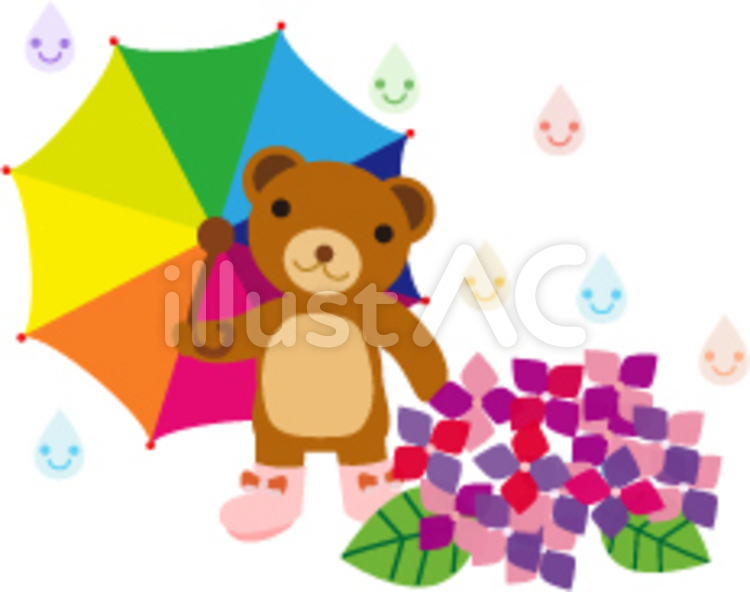 クマと虹 虹,雨,あじさいのイラスト素材