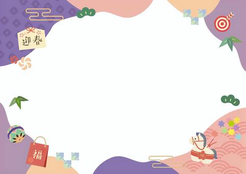 お正月フレーム04 お正月,正月,背景,フレーム,あしらい,冬,和風,和,和柄,馬のイラスト素材