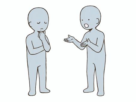 教えてる人と悩む人のドローイング(全身版 デッサン,人形,ラフ,ポーズ,教える,悩む,ドローイング,話す,会話,相談のイラスト素材