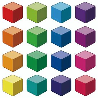立方体　角丸　ピュア色　16色 立方体,アイコン,シンプル,白背景,透過,立体,四角,ピュア,セット,赤のイラスト素材