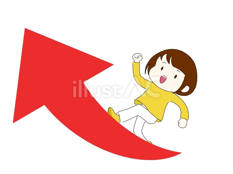 のぼり調子で笑顔の女性 矢印,上向き,笑顔のイラスト素材