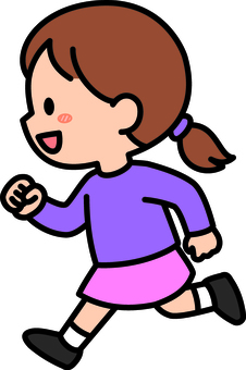 紫の走る女の子です。 走る,シンプル,アクション,子供,元気,屋外,遊ぶ,動き,笑顔,女の子のイラスト素材