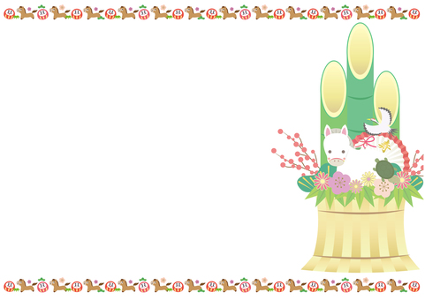 午年馬とだるまの門松背景フレーム 横 年賀,お正月,午,フレーム,門松,午年,馬,2026年,縁起物,令和八年のイラスト素材