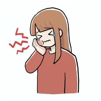 虫歯が染みる女の子 人物,女の子,バストアップ,茶髪,長袖,赤,虫歯,頬,腫れ,赤みのイラスト素材