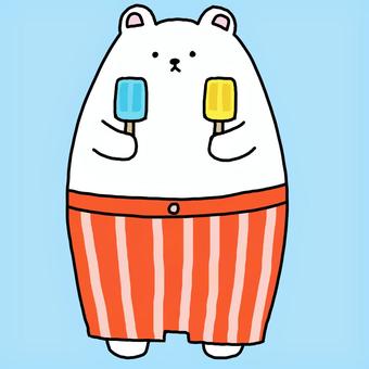 夏の海のシロクマ　アイス 夏,白熊,海,プール,浜辺,夏休み,アイス,7月,8月,海パンのイラスト素材