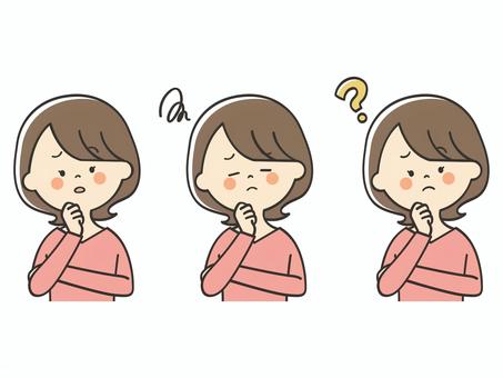 悩む若い女性のセット 悩む若い女性のセット 困る,不安,悩む,不満,心配,考える,落ち込む,謎,不思議,疑問のイラスト素材