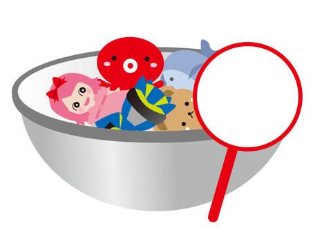 人形すくい08/縁日173 人形すくい,キャラクター,縁日,祭り,イベント,人形,ポイ,容器,ステンレス,ボウルのイラスト素材