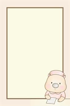 ウォンバットちゃんのお知らせフレーム ナース,ウォンバット,猫,看護師,病院,医療,お知らせ,フレーム,メッセージカード,優しいのイラスト素材