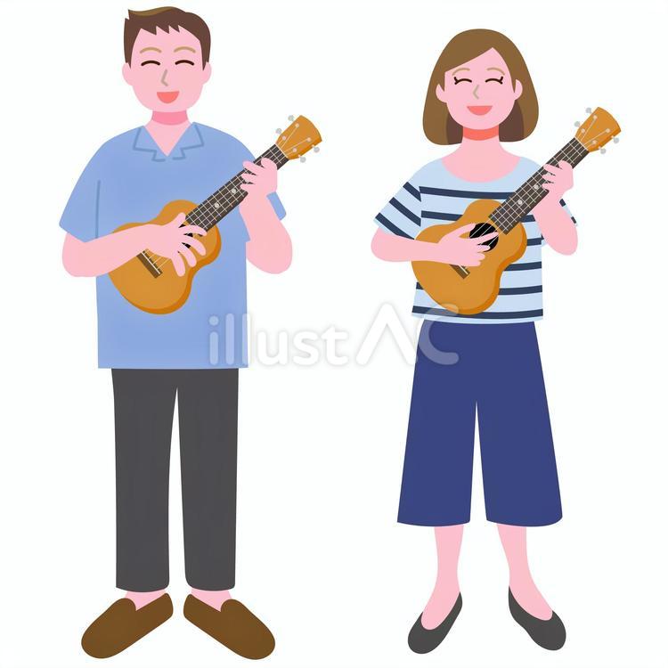 ウクレレを弾く男性と女性 ウクレレ,演奏,男性のイラスト素材