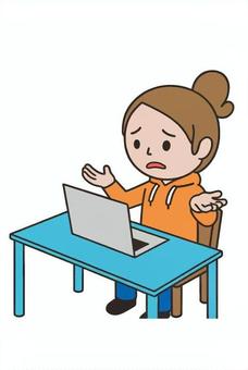 困惑する人 困惑する人 パソコン,炎上,sns,絶望,挫折,悩み,困惑,苦悩,苦しみ,主婦のイラスト素材