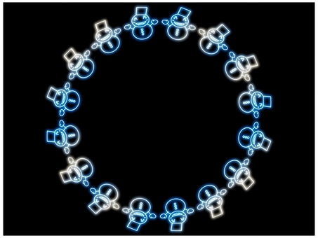 雪だるまのフレ−ム　ネオン　円　水色 雪だるま,雪ダルマ,円,丸,サークル,フレーム,ポストカード,メッセージカード,飾り枠,あしらいのイラスト素材