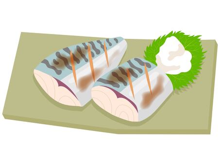 サバの塩焼き サバ,塩焼き,焼き魚,和食,魚,魚介類,料理,紫蘇,青じそ,大根おろしのイラスト素材